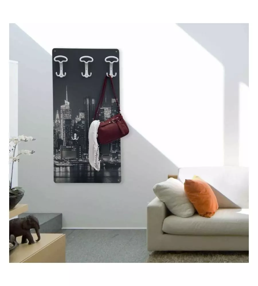 ATTACCAPANNI "SKYLINE" IN LEGNO CON 5 GANCI, 45X90X1 CM
